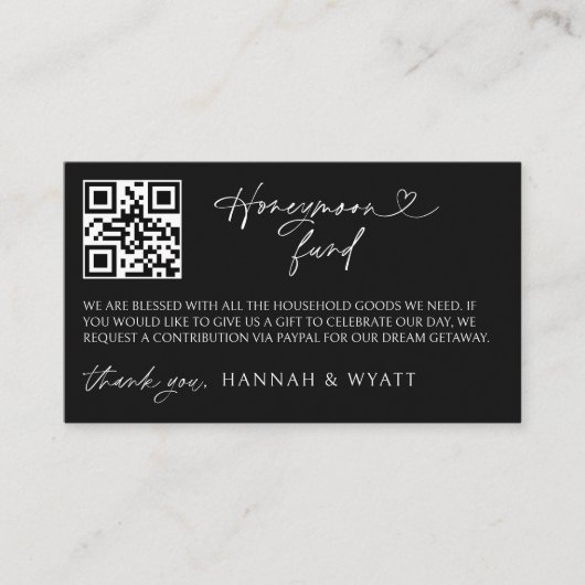 Honeymoon Gift Request Wedding Enclosure Scan Card Visitenkarte (Vorderseite)