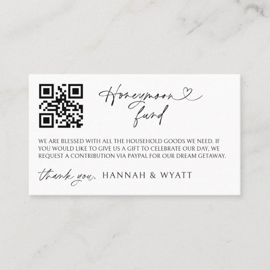Honeymoon Gift Request Wedding Enclosure Scan Card Visitenkarte (Vorderseite)