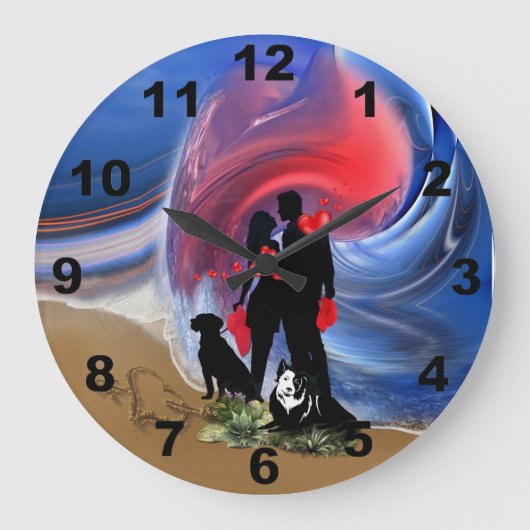 Honeymoon Valentine couple Große Wanduhr (Vorderseite)