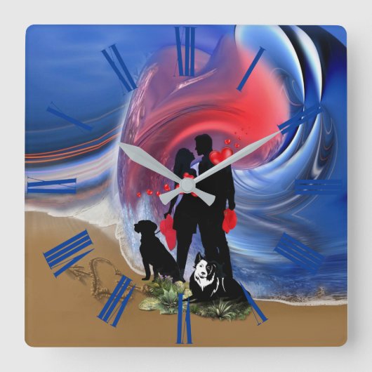 Honeymoon Valentine couple Quadratische Wanduhr (Vorderseite)