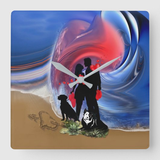 Honeymoon Valentine couple Quadratische Wanduhr (Vorderseite)