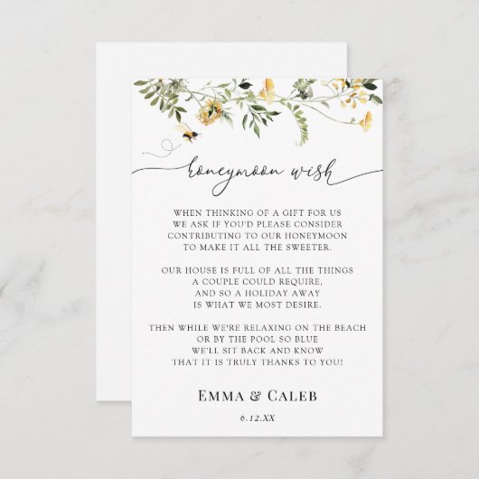 Honeymoon Wish Bee and Wildblume Enclosure Card Einladung (Vorne/Hinten)