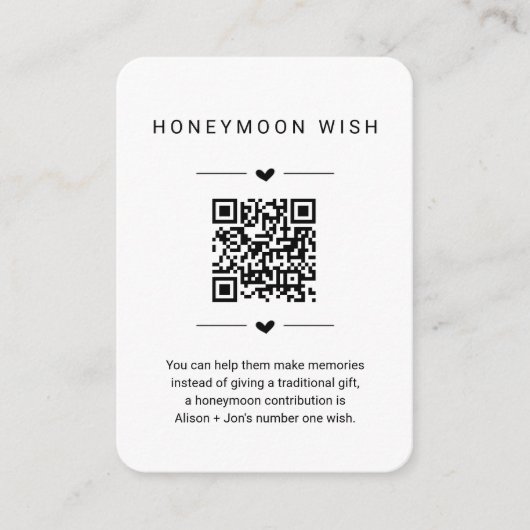 Honeymoon Wish / Fund Card w QR Code einfügen Begleitkarte (Vorderseite)