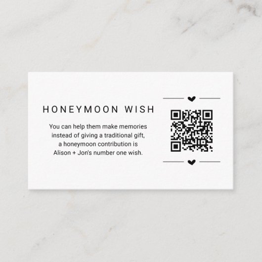 Honeymoon Wish / Fund Card w QR Code einfügen Begleitkarte (Vorderseite)