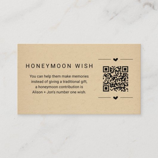 Honeymoon Wish / Fund Card w QR Code einfügen Begleitkarte (Vorderseite)