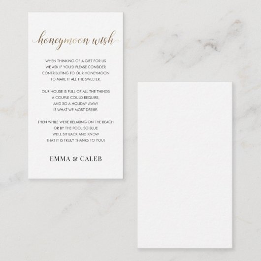 Honeymoon Wish Fund Enclosure Card Begleitkarte (Vorne/Hinten)