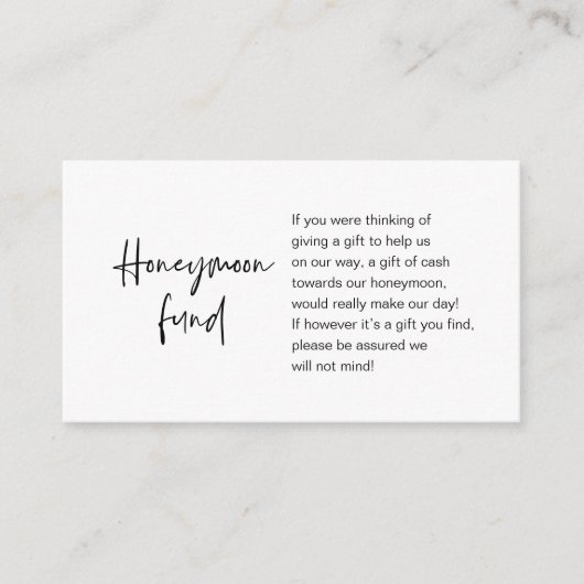 Honeymoon Wish or Fund, Modern Script Begleitkarte (Vorderseite)