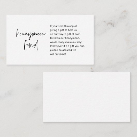 Honeymoon Wish or Fund, Modern Script Enclosure Ca Begleitkarte (Vorne/Hinten)
