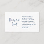 Honeymoon Wish or Fund, Modern Script Navy Blue Begleitkarte<br><div class="desc">Das ist die moderne Navy Blue lässige Eleganz-Tinte,  Script Minimalismus,  Schrift-Schriftart,  Wedding Enclosure Card. Sie können die Schriftart-Farben ändern und Ihre Hochzeitsdetails in den entsprechenden Schriftart / Buchstaben hinzufügen. #TeeshaDerrick</div>