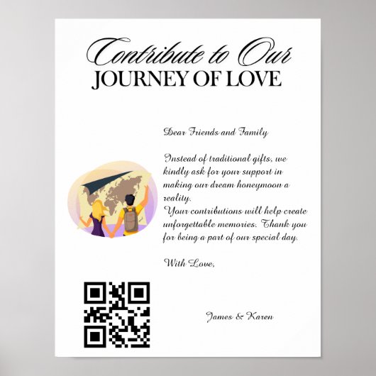 Honeymoon Wish Registry Qr Code Wedding Gift Poster (Vorne)