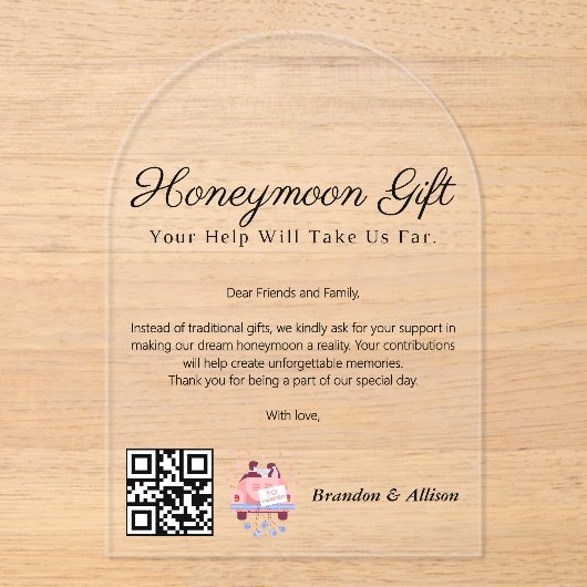 Honeymoon Wish Travel Fund Anforderung Geschenk Qr Acryleinladungen (Vorderseite)