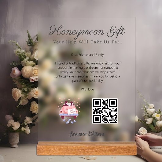 Honeymoon Wish Travel Fund Anforderung Geschenk Qr Acrylschild