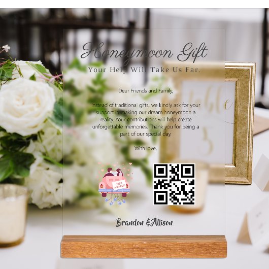 Honeymoon Wish Travel Fund Anforderung Geschenk Qr Acrylschild