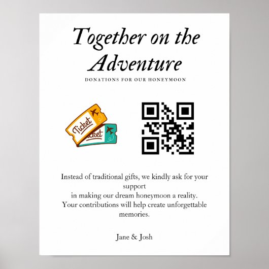 Honeymoon Wish Wedding Registry Fund Qr Code Gesch Poster (Vorne)