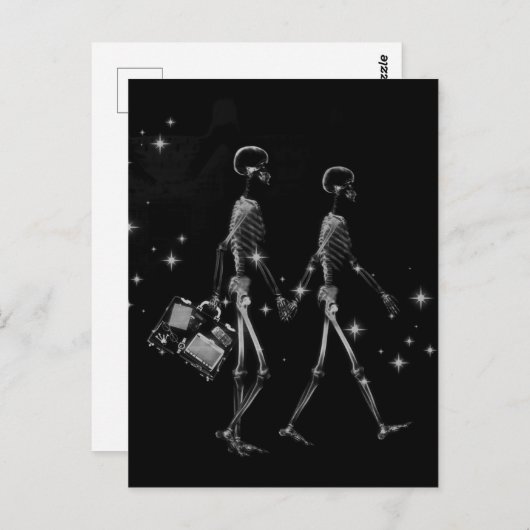Honeymoon X-Ray Skeleton Newlyweds - B&W Postkarte (Vorne/Hinten)