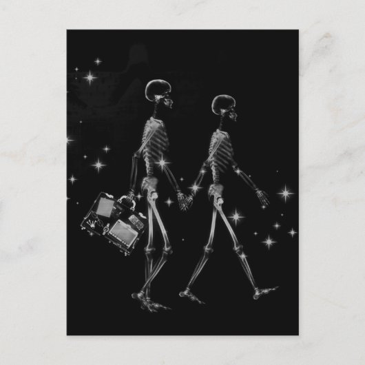 Honeymoon X-Ray Skeleton Newlyweds - B&W Postkarte (Vorderseite)