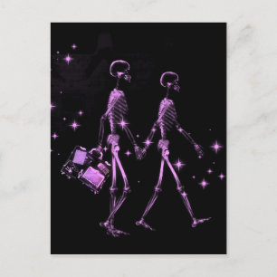 Honeymoon X-Ray Skeleton Newlyweds - Rosa Postkarte