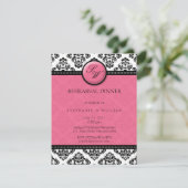 Honeysuckle Damask Monogram Probe Dinner Card Einladung (Stehend Vorderseite)