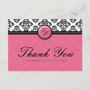 Honeysuckle Damask Monogram Wedding Danke Card