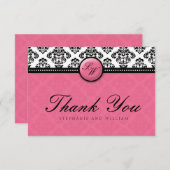 Honeysuckle Damask Monogram Wedding Danke Card (Vorne/Hinten)