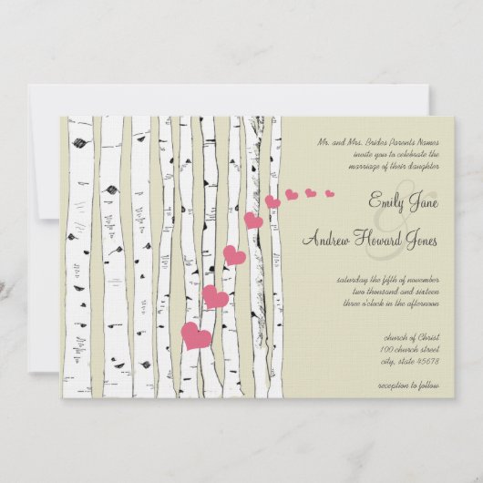 Honeysuckle Hearts Birch Tree Einladungen Hochzeit (Vorderseite)