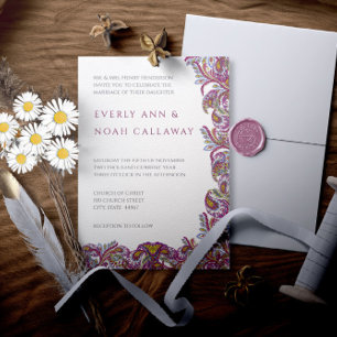 Honeysuckle Paisley Peacock Wedding Einladung