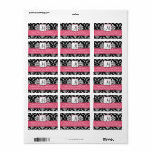 Honeysuckle Pink Damask Monogram Address Labels Adressaufkleber (Vorne)