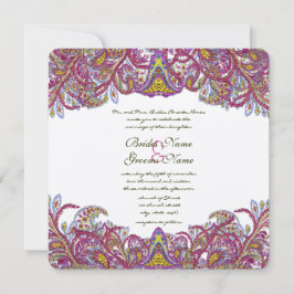 Honeysuckle Pink Peacock Paisley Wedite Invite Einladung