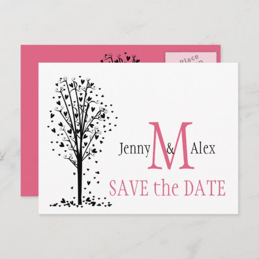 Honeysuckle Pink Speichern Sie die Datumskarten. Ankündigungspostkarte (Vorne/Hinten)