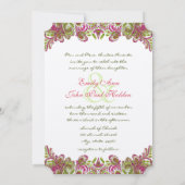 Honeysuckle Pink und Apple Green Paisley Wedding Einladung (Rückseite)