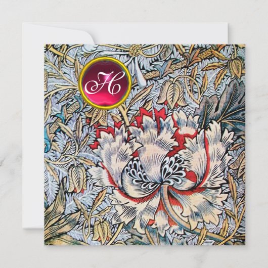 HONEYSUCKLE Red Ruby Monogram Gold Metallic Einladung (Vorderseite)