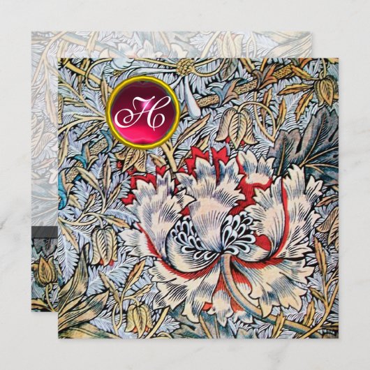 HONEYSUCKLE Red Ruby Monogram Gold Metallic Einladung (Vorne/Hinten)