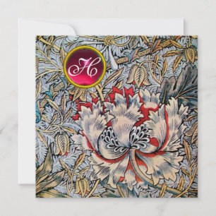 HONEYSUCKLE Red Ruby Monogram Gold Metallic Einladung