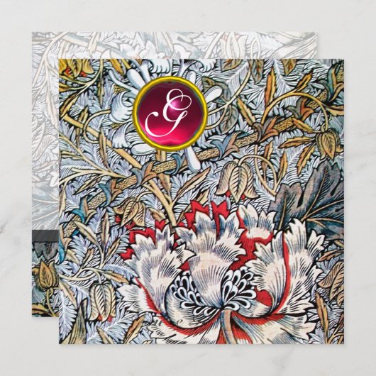 HONEYSUCKLE Red Ruby Monogram Gold Metallic Einladung (Vorne/Hinten)