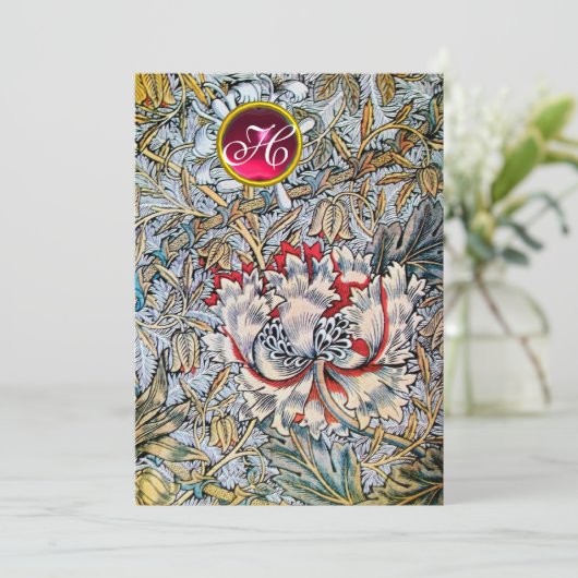 HONEYSUCKLE Red Ruby Monogram Gold Metallic Einladung (Stehend Vorderseite)