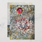 HONEYSUCKLE Red Ruby Monogram Gold Metallic Einladung (Vorne/Hinten)