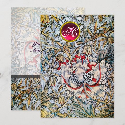 HONEYSUCKLE Red Ruby Monogram Gold Metallic Einladung (Vorne/Hinten)