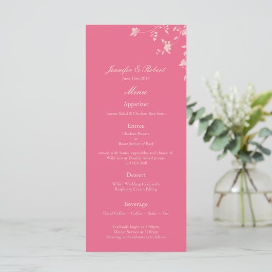 Honeysuckle Silver Peony Wedding Menu Card Menükarte (Stehend Vorderseite)