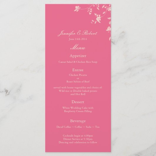 Honeysuckle Silver Peony Wedding Menu Card Menükarte (Vorderseite)