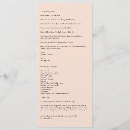 Honeysuckle Silver Peony Wedding Program Card Programm (Rückseite)