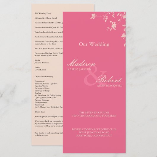 Honeysuckle Silver Peony Wedding Program Card Programm (Vorne/Hinten)