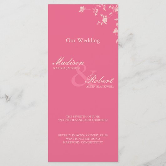 Honeysuckle Silver Peony Wedding Program Card Programm (Vorderseite)