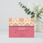 Honeysuckle und Mandarine Damask Hochzeitsfeier UA RSVP Karte (Stehend Vorderseite)