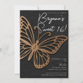 Honeywind Brown Black Boho Butterfly Sweet 16 Einladung (Vorderseite)