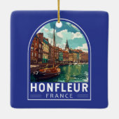 Honfleur France Travel Art Vintag Keramikornament (Rückseite)