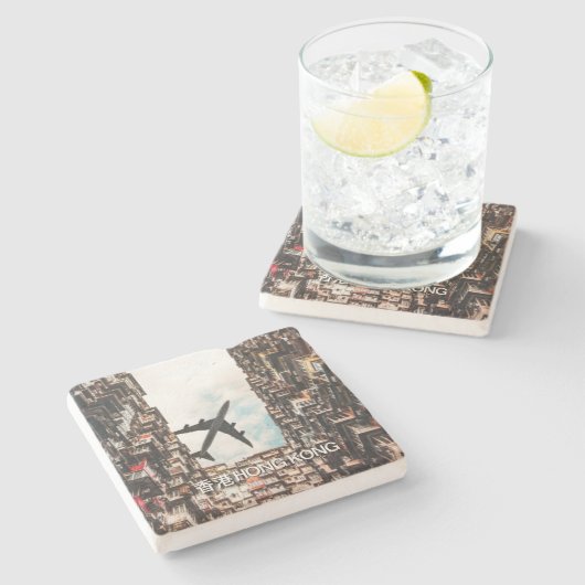 Hong Kong Airplane  Steinuntersetzer (Seitenansicht)