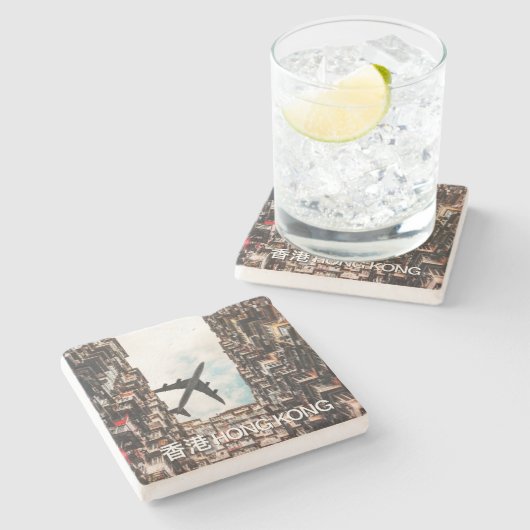 Hong Kong Airplane Steinuntersetzer (Seitenansicht)