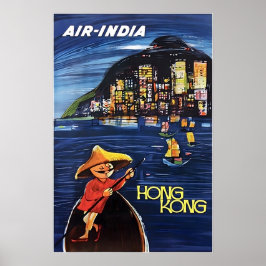 Hong Kong Art Chinese Painting Air-India Travel Po Poster