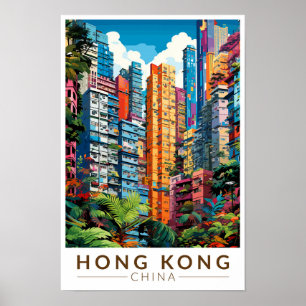 Hong Kong China Apartments Reisen Art Vintag Poster
