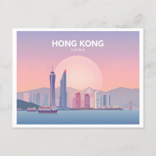 Hong Kong China Pastel Travel Design Postkarte